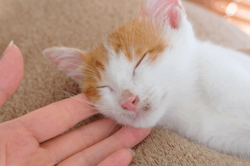 飼い主に撫でられて眠る猫